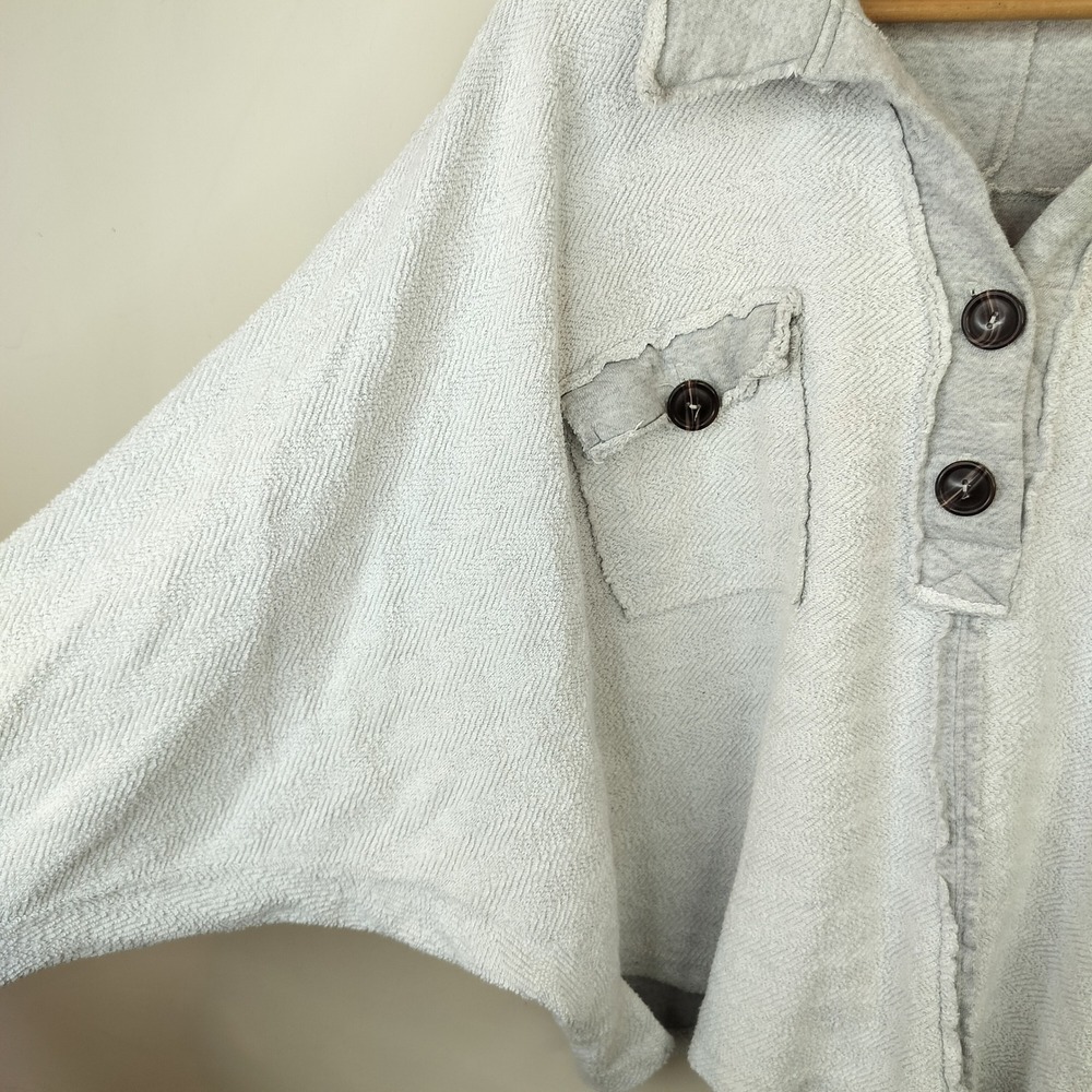 Bucket List Henley Sweatshirt Top Womens Small Oversized Raw Edge Boho Gray - Picture 4 of 7
